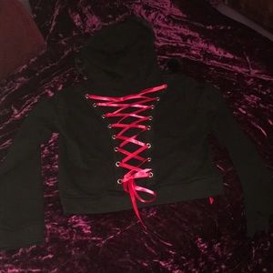 Hot topic Morbid threads red & black corset lace up hoodie sz XL rare goth